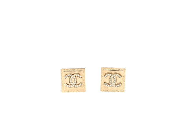 Chanel Chanel Square CC Earrings In Metal And Crystal With Gold Hardware - view 1