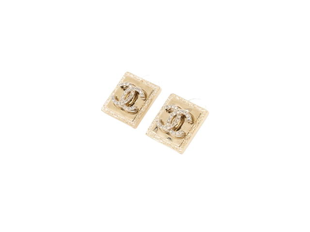 Chanel Chanel Square CC Earrings In Metal And Crystal With Gold Hardware - view 2