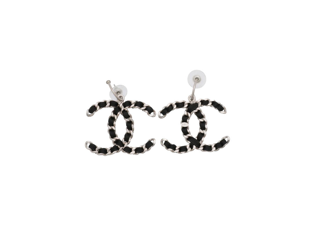 Chanel Chanel CC Satin Interwoven Earrings Black