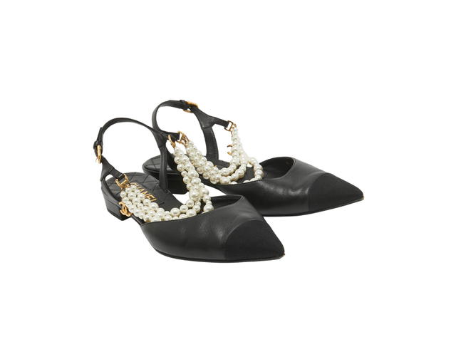 Chanel Chanel Cap Toe Faux Pearls Ankle Strap Flats Black (Women's) - view 2