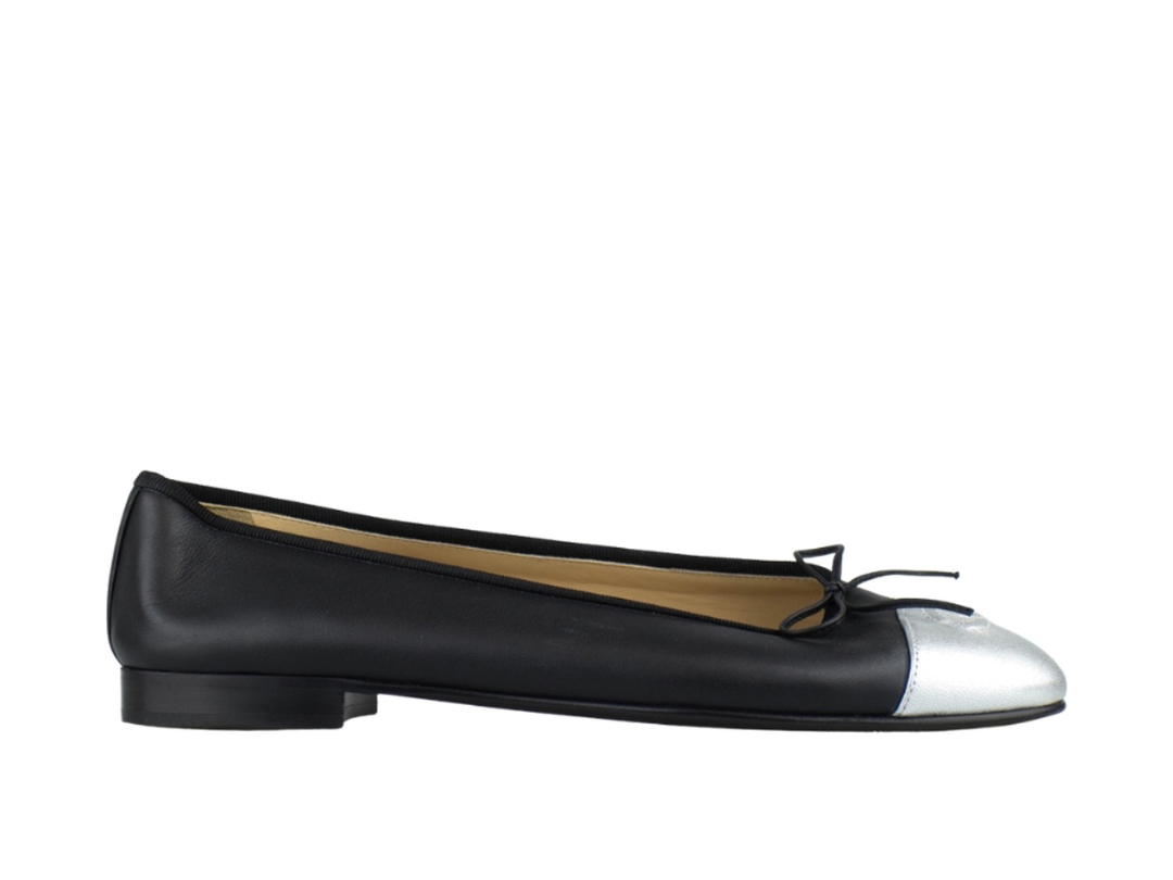 Chanel Chanel Leather Ballerina Flats Black Silver
