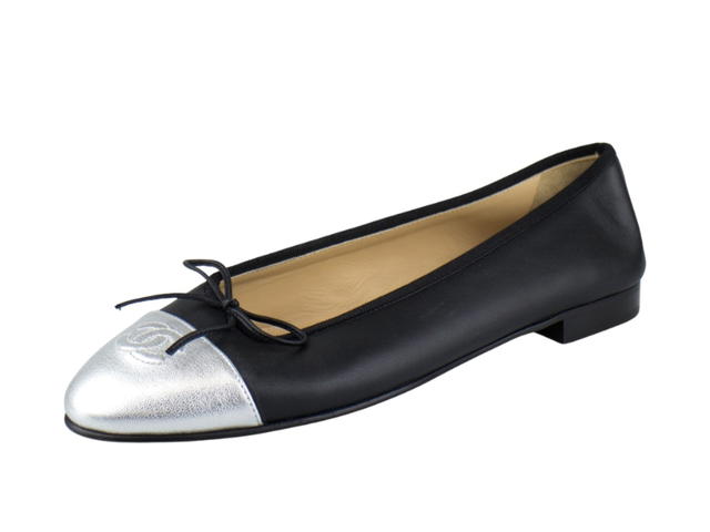 Chanel Chanel Leather Ballerina Flats Black Silver - view 2