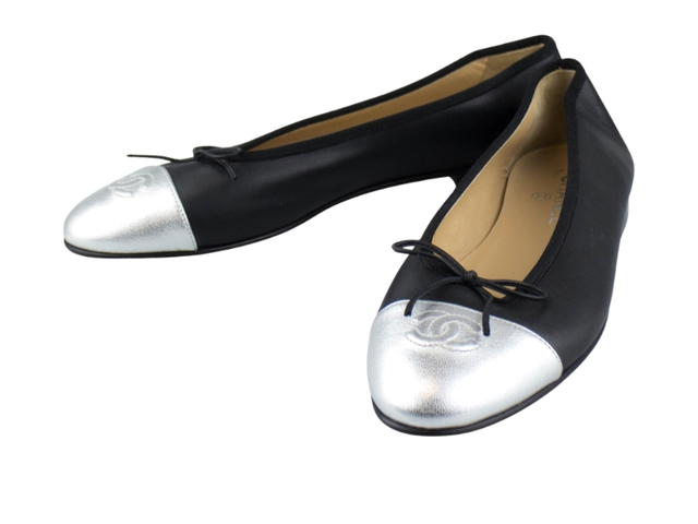 Chanel Chanel Leather Ballerina Flats Black Silver - view 3