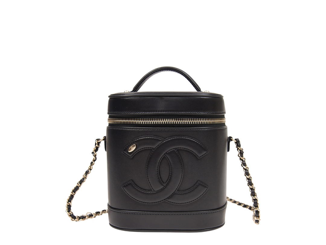 Chanel Chanel CC Mania Vanity Case In Black Leather With Gold-Tone Hardware