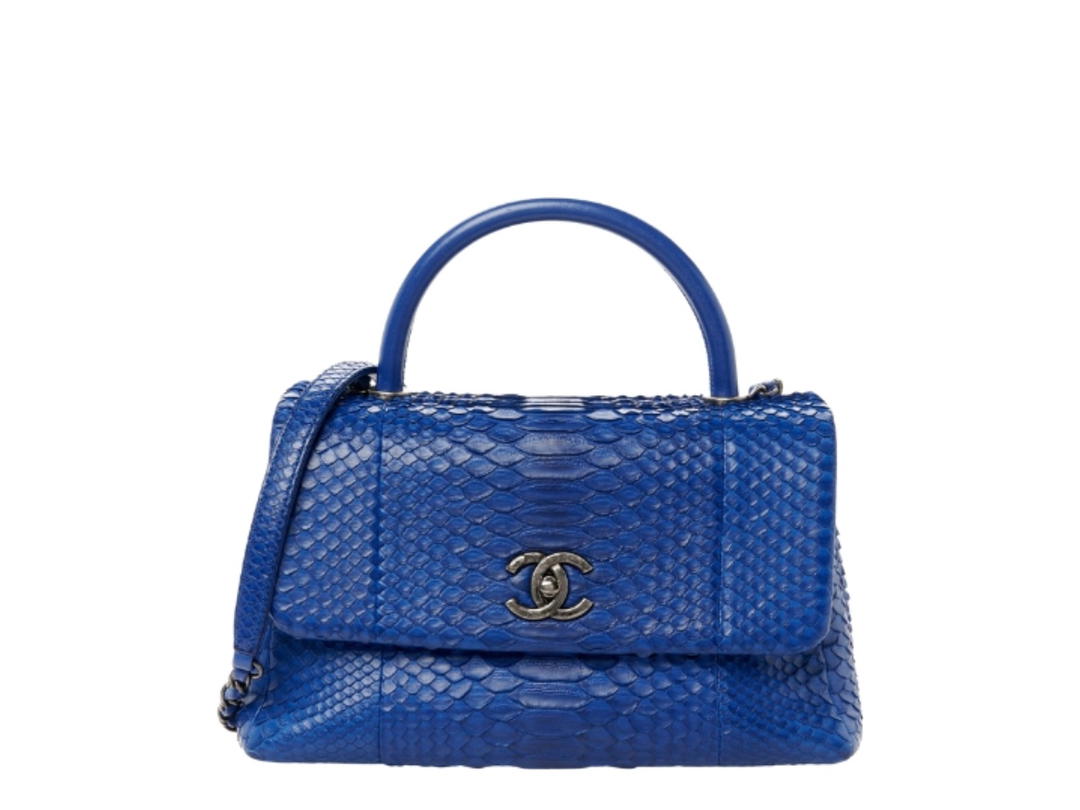 Chanel Chanel Snakeskin Small Coco Handle Flap Blue