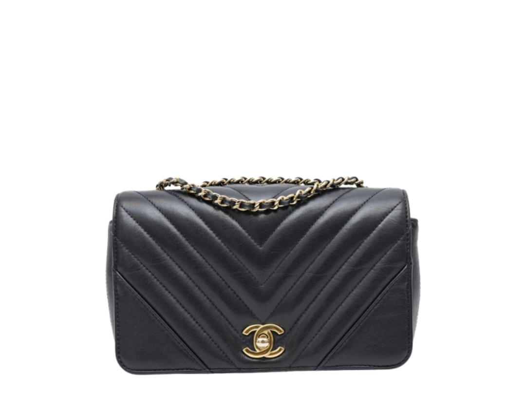 Chanel Chanel Chevron Single Flap Handbag Dark Blue