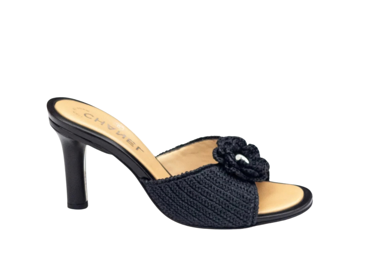 Chanel Chanel Camellia Raffia Heels Navy