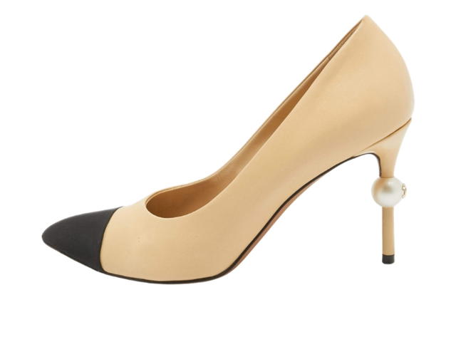 Chanel Chanel Faux Pearl Cap Toe Pointed Toe Pumps Beige Black - view 1