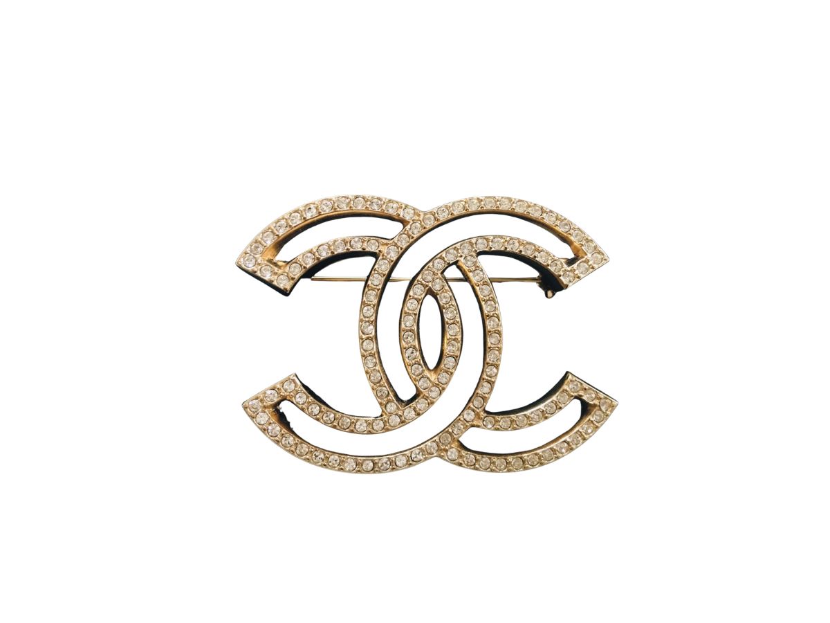 Chanel Chanel CC Logo Gold Crystals Brooch Silver