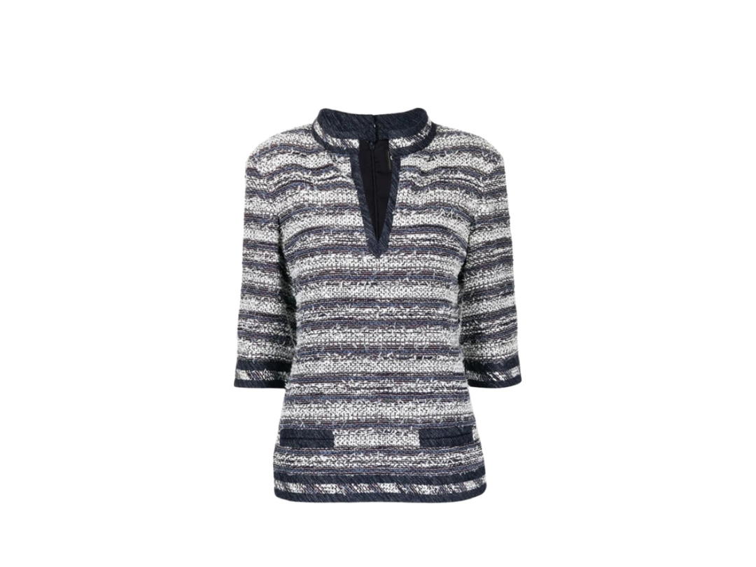Chanel Chanel Striped Blue Tweed Tunic Navy White (W)