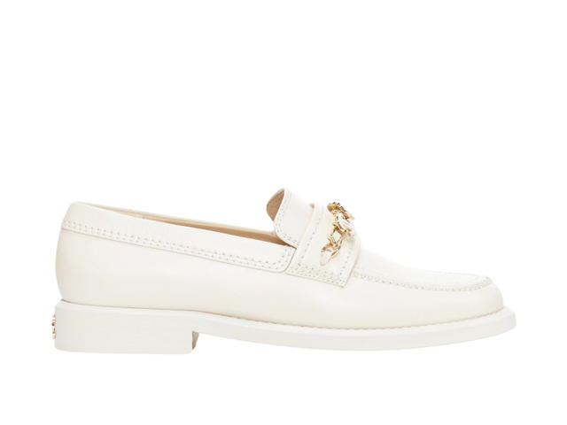Chanel Chanel 22C Ivory CC Heart Flower Charm Chain Leather Loafers Beige - view 1