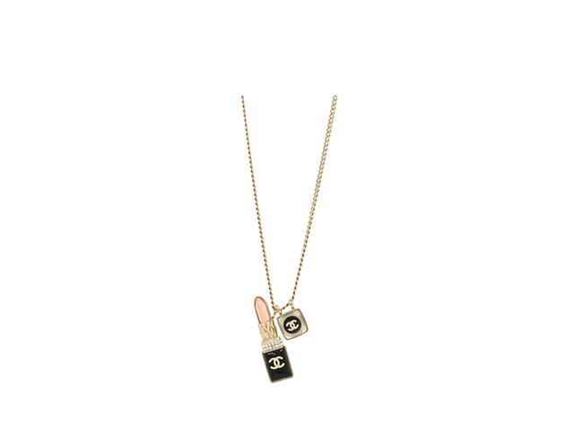 Chanel Chanel Lipstick Pendant Necklace In Pink Gold Metal Strass Pearl - view 2