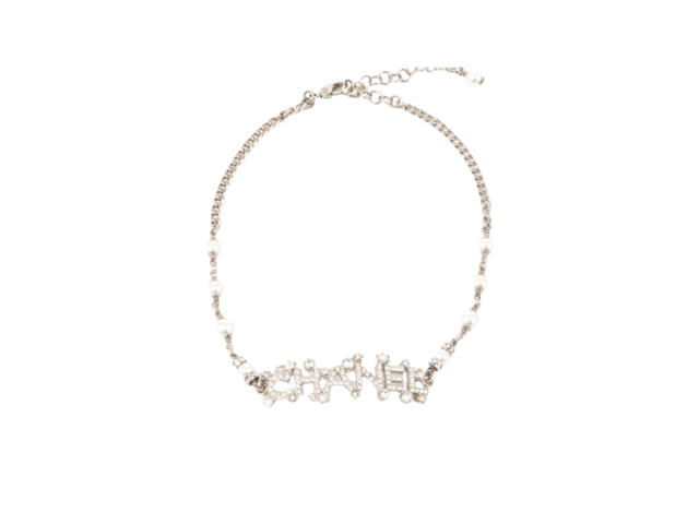 Chanel Chanel Necklace Pendant Choker CC In Silver Rhinestone Pearl With Silver Hardware - view 1