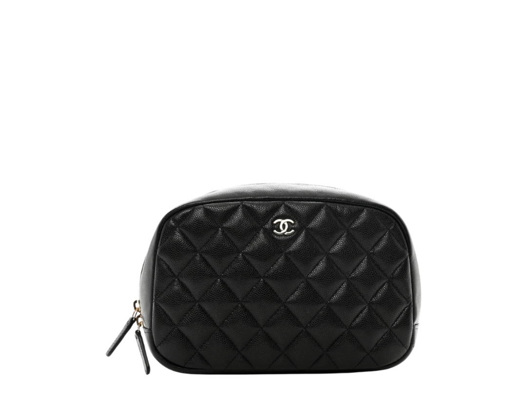Chanel Chanel Medium Curvy Pouch Cosmetic Case In Black Caviar With Gold-Tone Hardware
