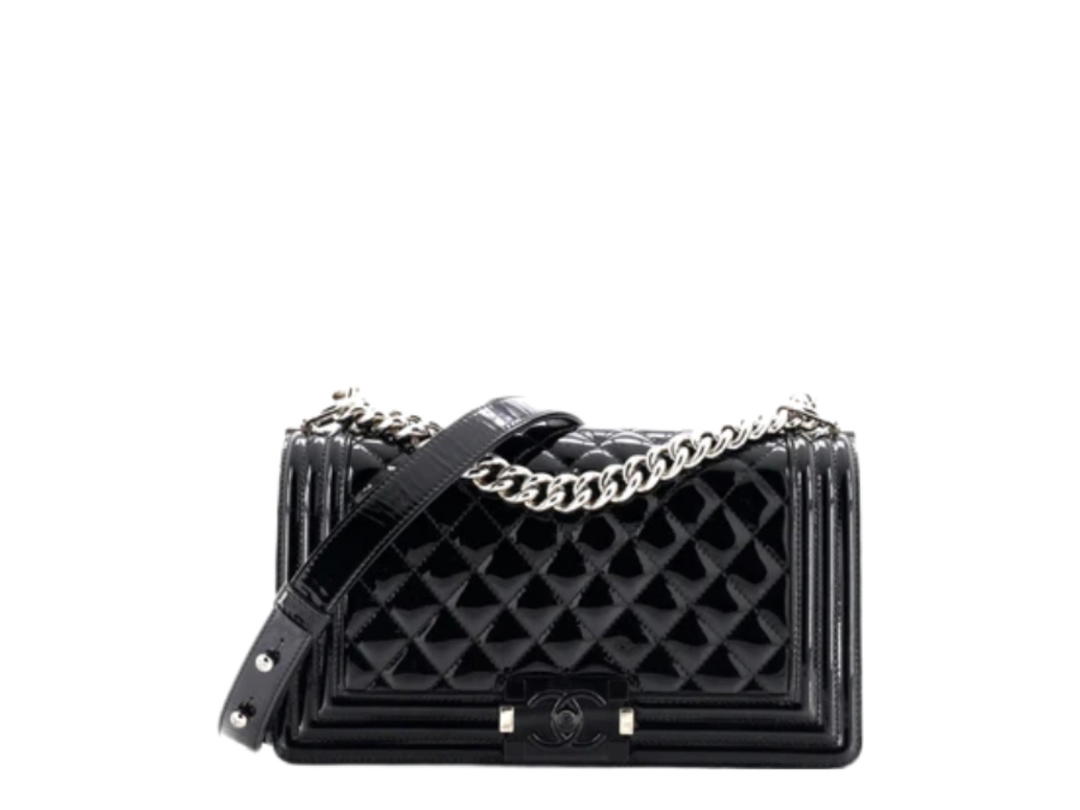 Chanel Chanel Boy Flap Bag Quilted Plexiglass Patent Old Medium Black