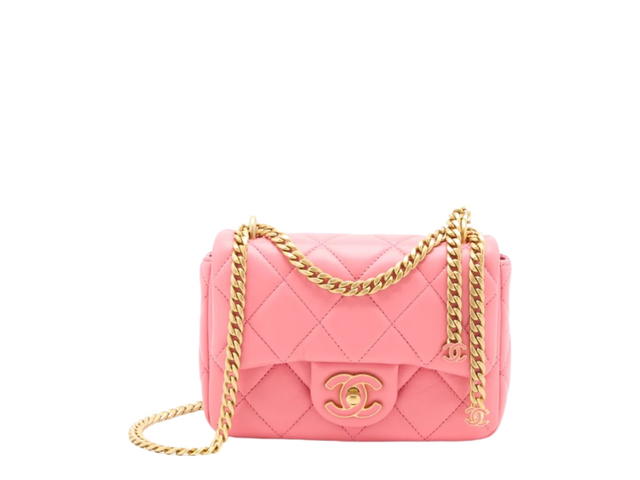 Chanel Chanel 22P Mini Square Flap Bag In Pink Lambskin And Enamel With Gold Hardware - view 1