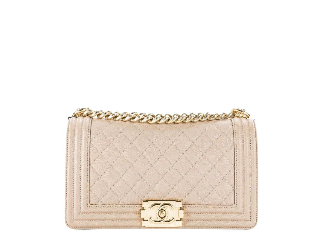 Chanel Chanel Boy 10 Bag In Gray Caviar With Gold Hardware