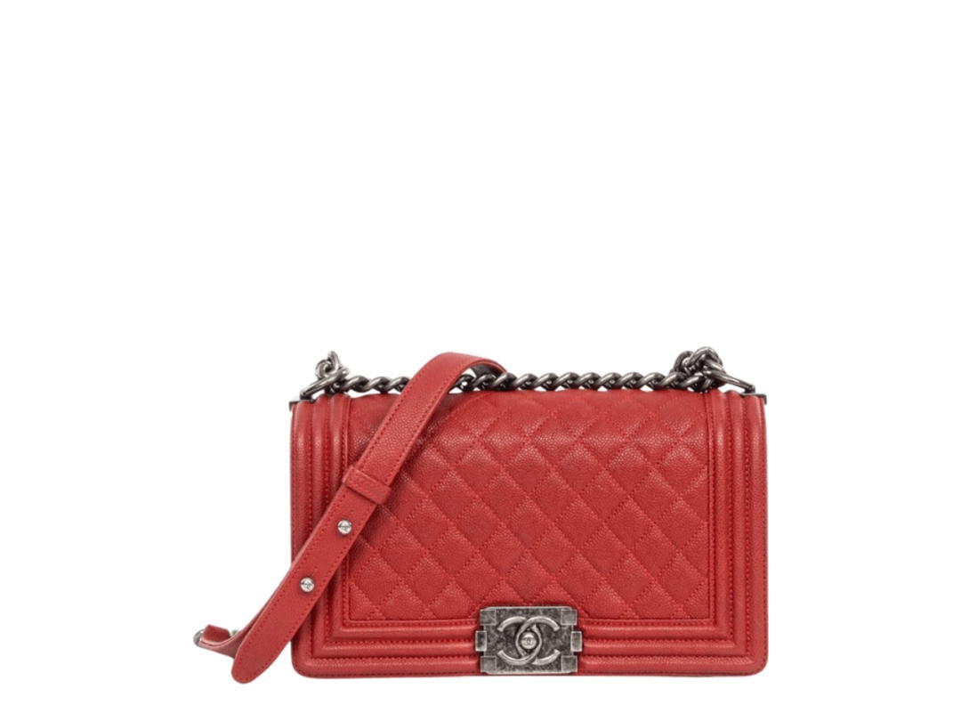 Chanel Chanel Boy 10 In Red Caviar With Silver Hardware
