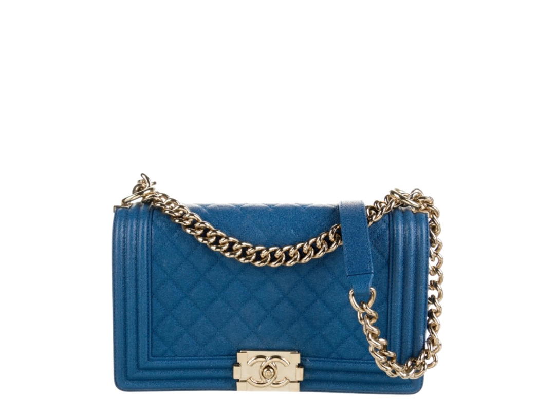 Chanel Chanel Boy Bag In Blue Leather With Gold-Tone Hardware
