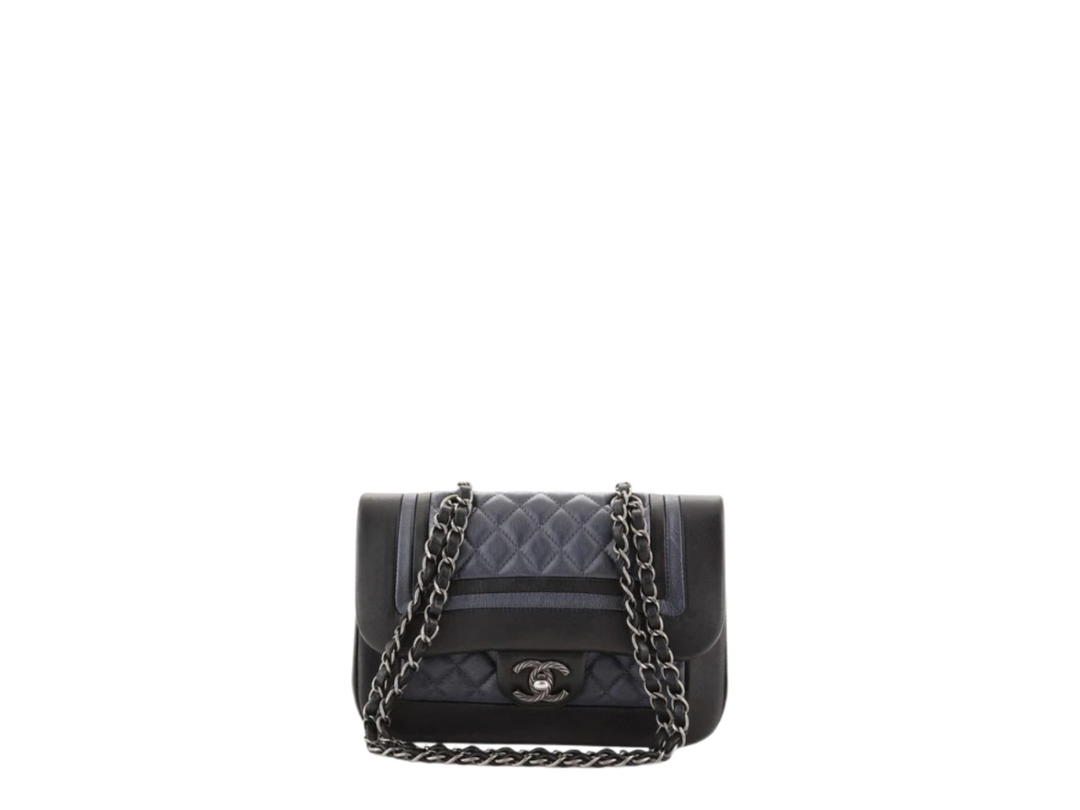 Chanel Chanel Bicolor CC Flap Bag Medium In Black Calfskin With Aged Gold Hardware