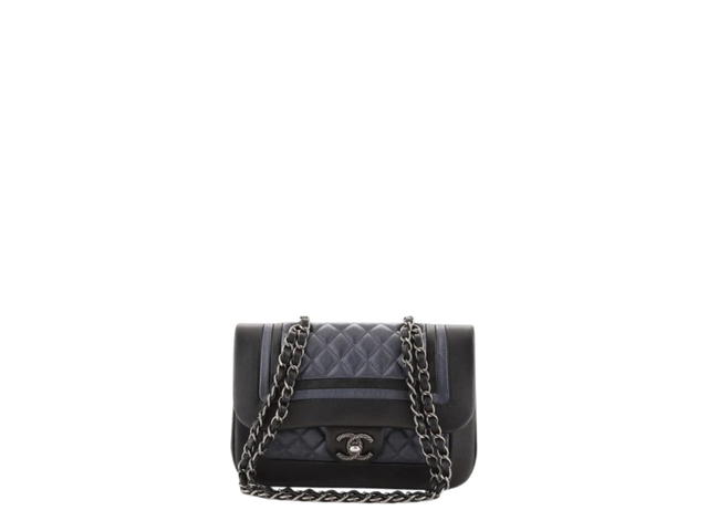 Chanel Chanel Bicolor CC Flap Bag Medium In Black Calfskin With Aged Gold Hardware - view 1