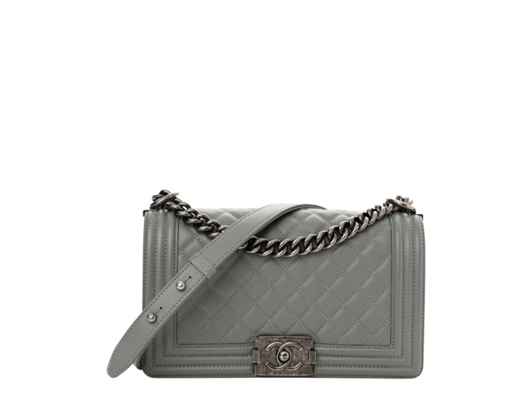 Chanel Chanel Boy Flap In Grey Lambskin With Silver Hardware