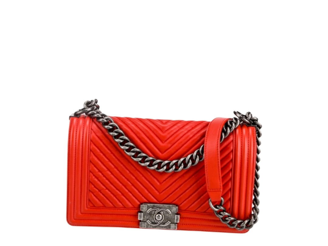 Chanel Chanel Boy In Red Lambskin With Silver Hardware