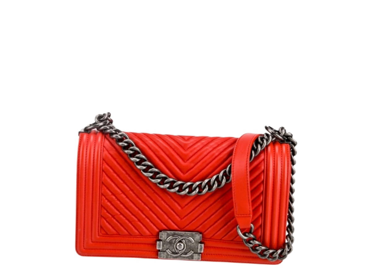 Chanel Chanel Boy In Red Lambskin With Silver Hardware