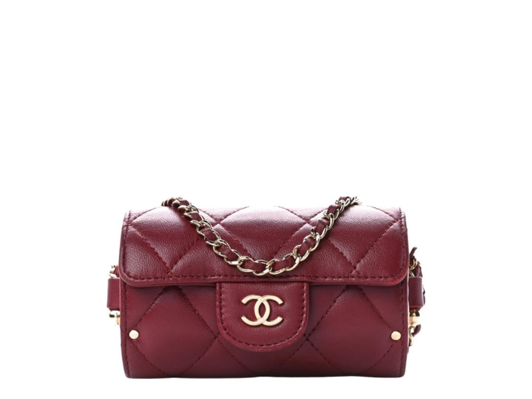 Chanel Chanel Box Of Secrets Card Holder With Chain Burgundy