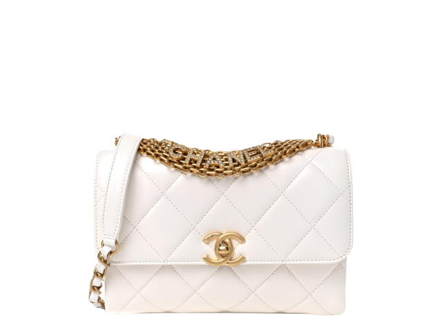 Chanel Chanel CC Crystal Logo Chain Flap In Lambskin Quilted With Gold Hardware White - view 1