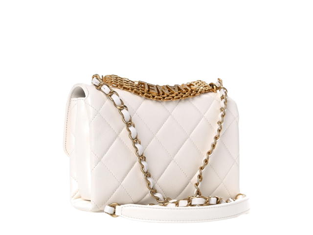 Chanel Chanel CC Crystal Logo Chain Flap In Lambskin Quilted With Gold Hardware White - view 2