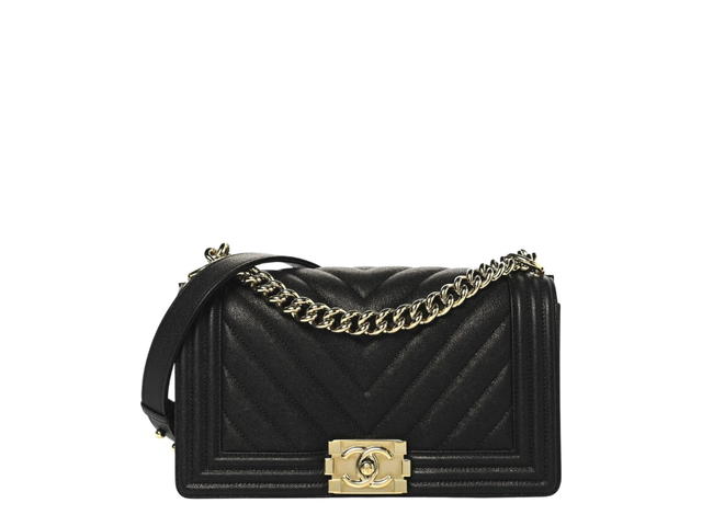 Chanel Chanel Caviar Chevron Quilted Medium Boy Flap Black - view 1