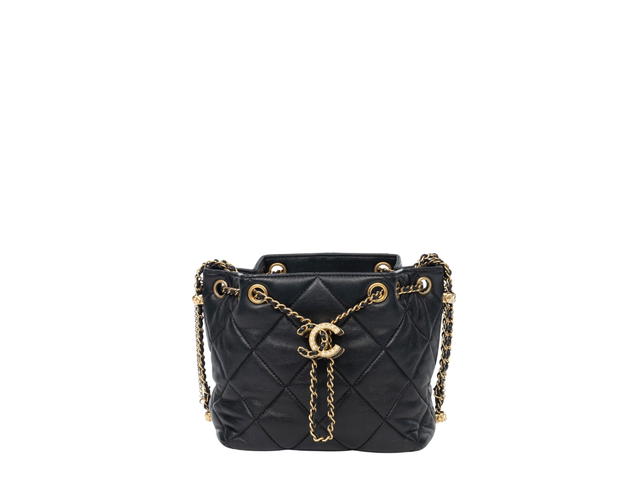 Chanel Chanel Chains Drawstring Small Bucket Bag In Gold Hardware With Black - view 1