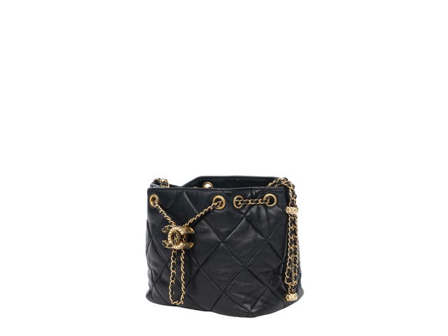 Chanel Chanel Chains Drawstring Small Bucket Bag In Gold Hardware With Black - view 2