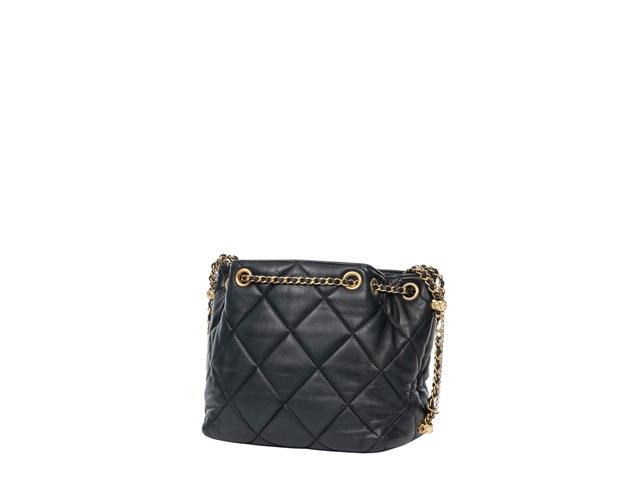 Chanel Chanel Chains Drawstring Small Bucket Bag In Gold Hardware With Black - view 3