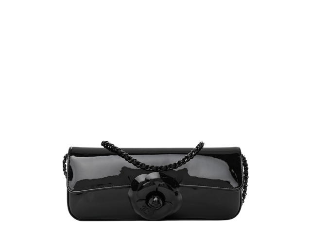 Chanel Chanel Camellia E/W Flap In Black Patent Calfskin With Black Metal Hardware So Black - view 1