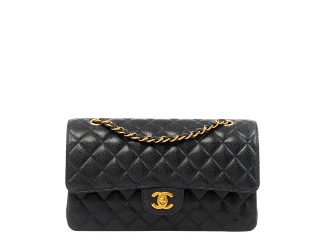 Chanel Chanel Classic Medium Double Flap Bag In Black Caviar Quilted With Gold Hardware