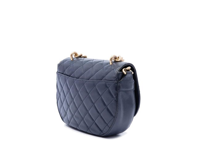 Chanel Chanel CC Quilted Lambskin Chain Handle Half Moon Flap Satchel Blue - view 2