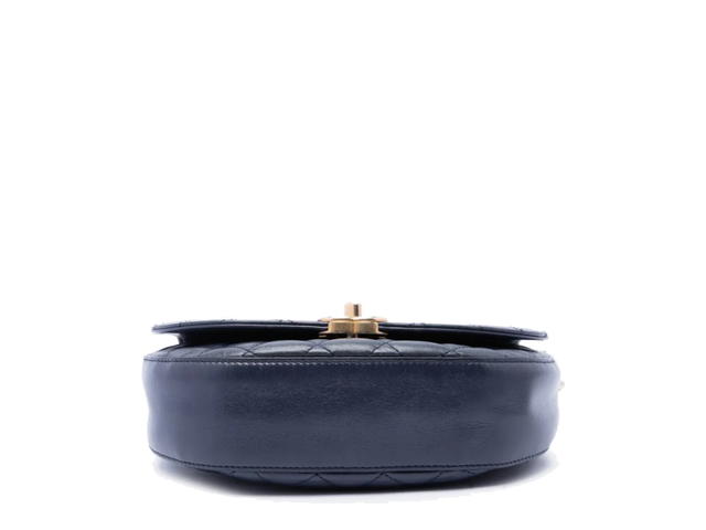 Chanel Chanel CC Quilted Lambskin Chain Handle Half Moon Flap Satchel Blue - view 3
