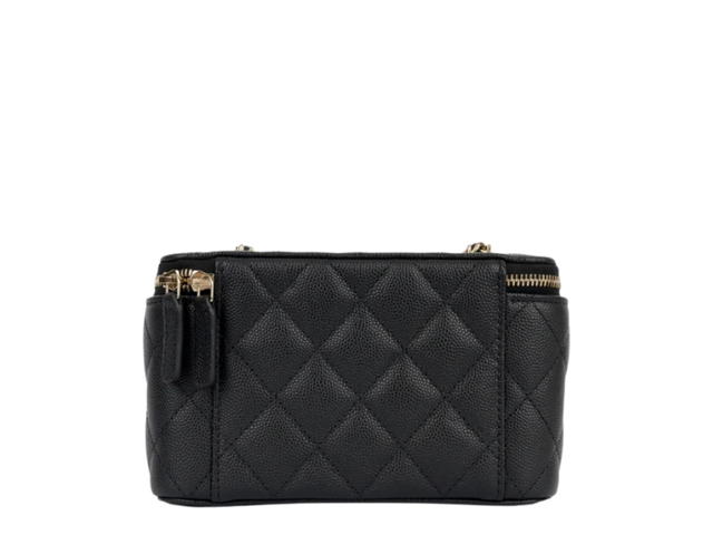 Chanel Chanel CC Top Handle Long Vanity Case With Chain In Black Shiny Caviar With Light Gold Hardware - view 3