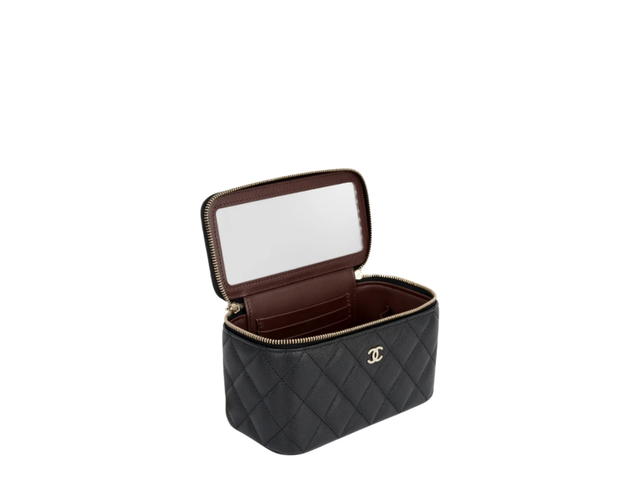 Chanel Chanel CC Top Handle Long Vanity Case With Chain In Black Shiny Caviar With Light Gold Hardware - view 5