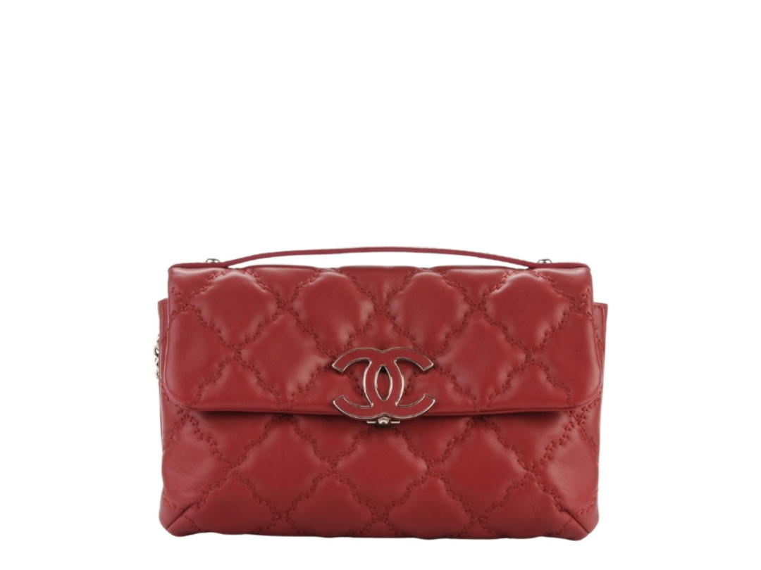 Chanel Chanel Double Stitch Hamptons Flap Bag In Calfskin Leather With Silver Hardware Red