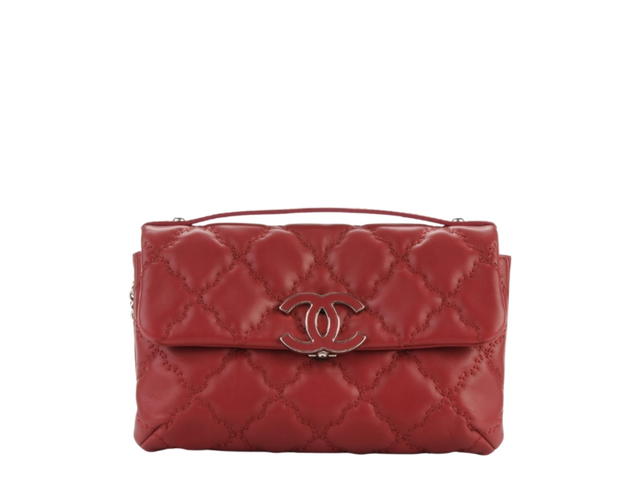 Chanel Chanel Double Stitch Hamptons Flap Bag In Calfskin Leather With Silver Hardware Red - view 1