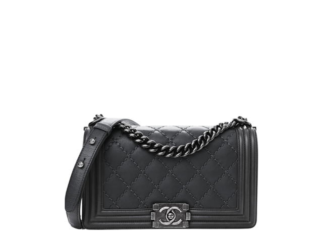 Chanel Chanel Double Stitch Medium Boy Flap In Calfskin With Silver Metal Hardware Black - view 1