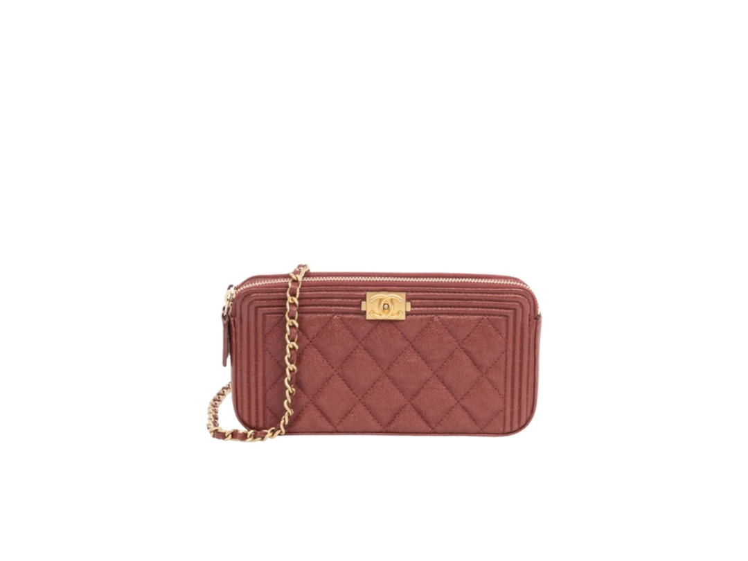 Chanel Chanel Double Zip Wallet On Chain In Red Caviar With Gold Hardware