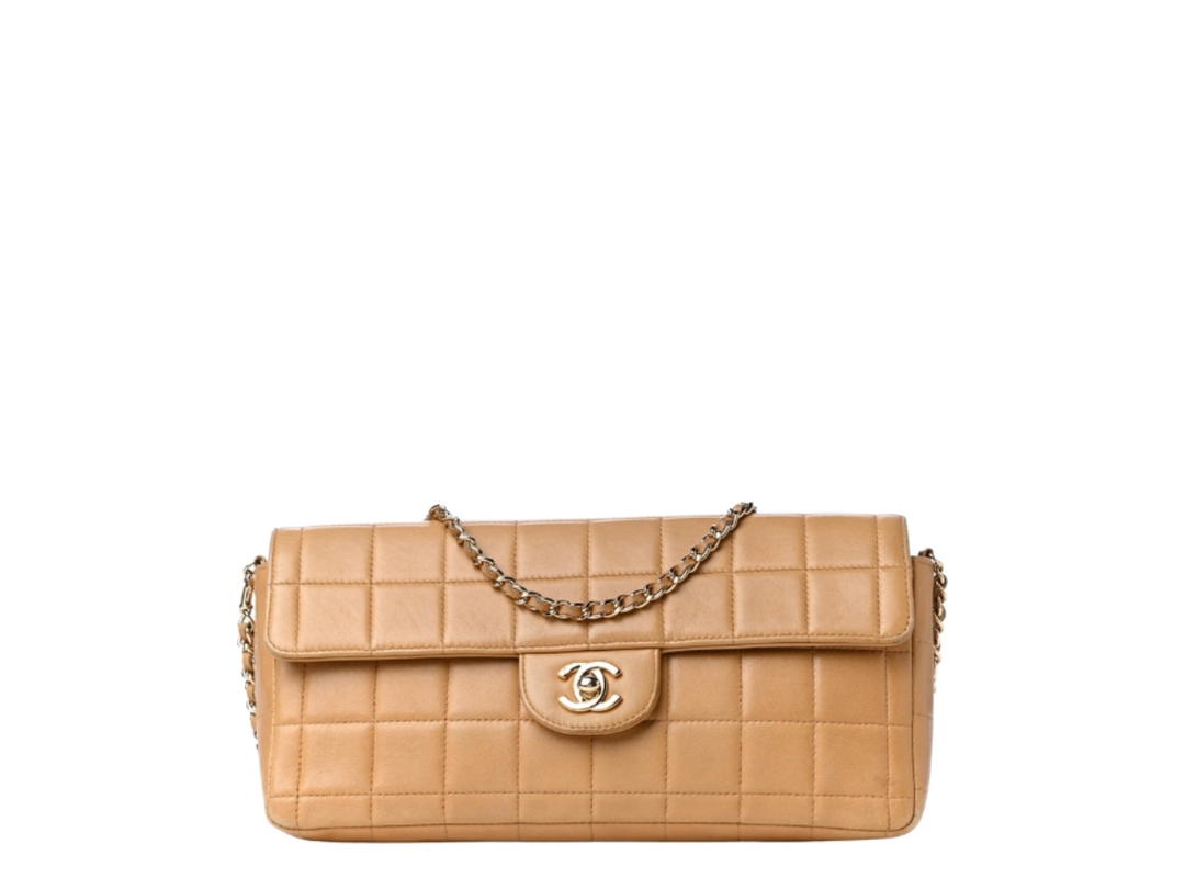 Chanel Chanel East West Chocolate Bar Flap In Beige Lambskin With Gold Hardware