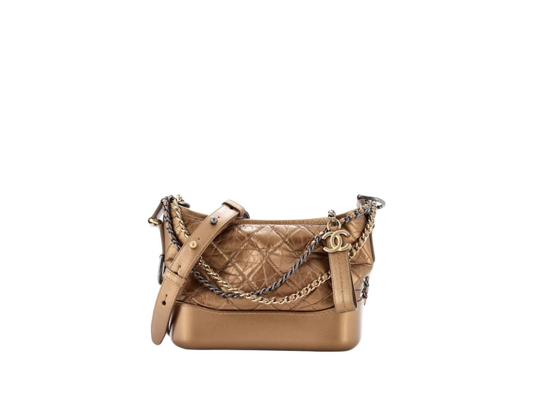Chanel Chanel Gabrielle Quilted Metallic Small Hobo Bag Gold