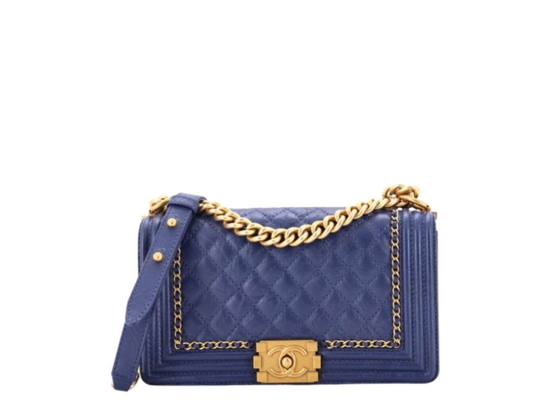 Chanel Chanel Jacket Boy Flap Bag In Blue Aged Calfskin With Gold Hardware