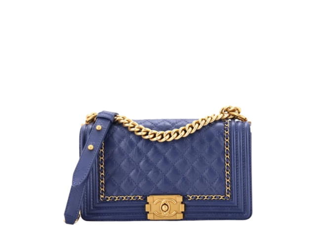 Chanel Chanel Jacket Boy Flap Bag In Blue Aged Calfskin With Gold Hardware - view 1