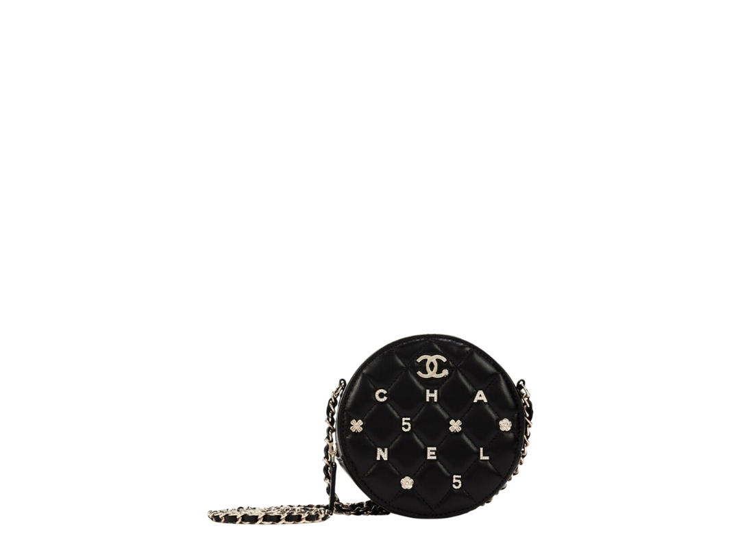 Chanel Chanel Lucky Charms Round Clutch With Chain Pale Gold Hardware Black